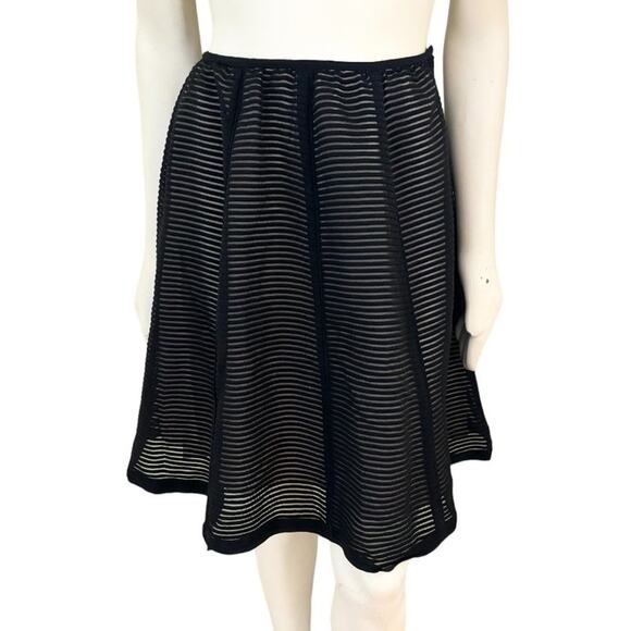TIBI Textured Stripe Wool Blend Circle Skirt in Black SZ 2 - Picture 1 of 10